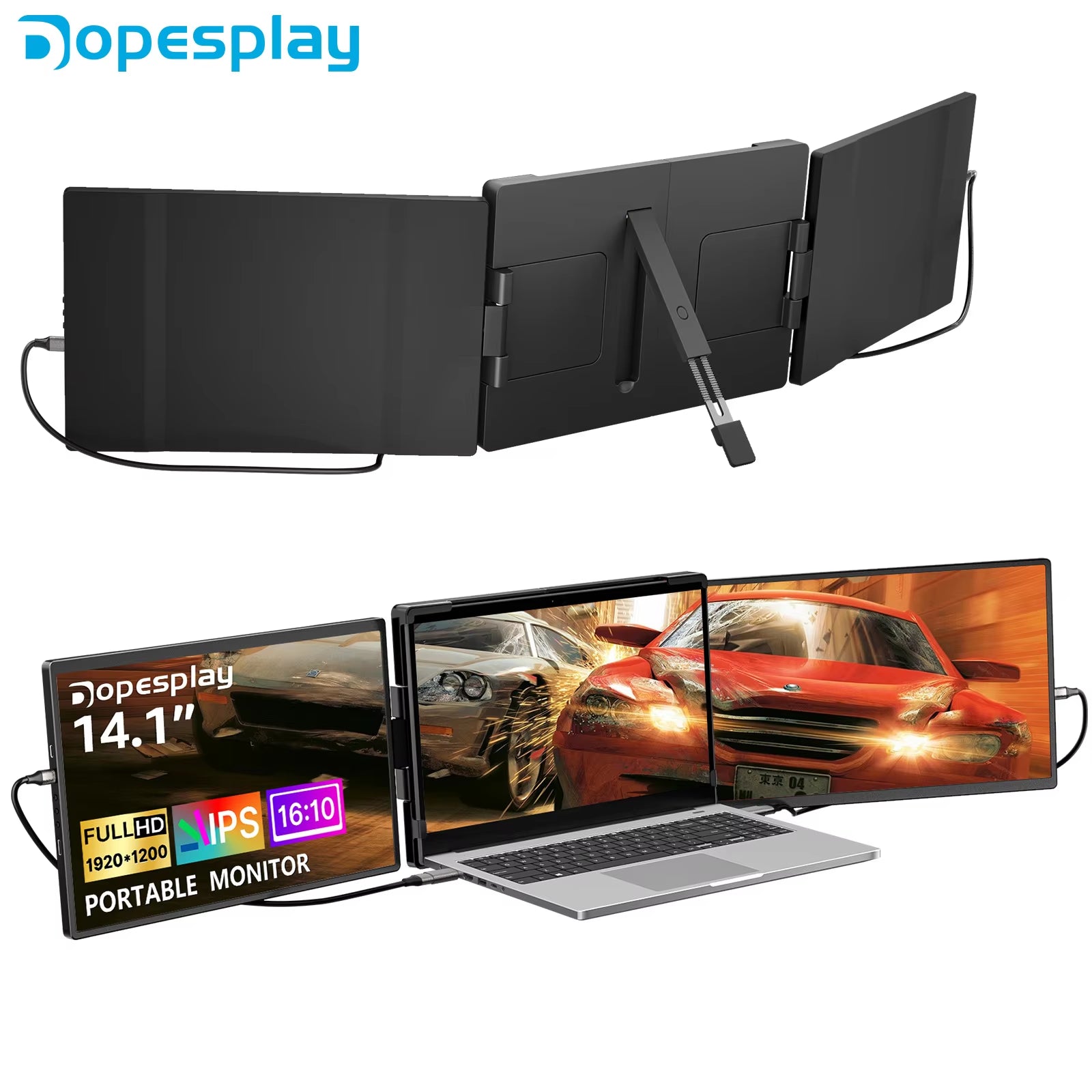 Dopesplay 14.1" Dual & Single Portable Monitor - FHD IPS 1200P Laptop Screen Extender for Multitasking Efficiency