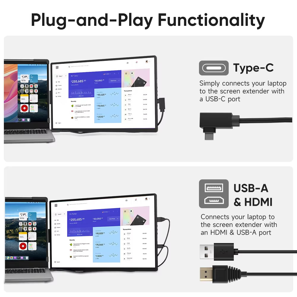 Dopesplay 14.1" Dual & Single Portable Monitor - FHD IPS 1200P Laptop Screen Extender for Multitasking Efficiency