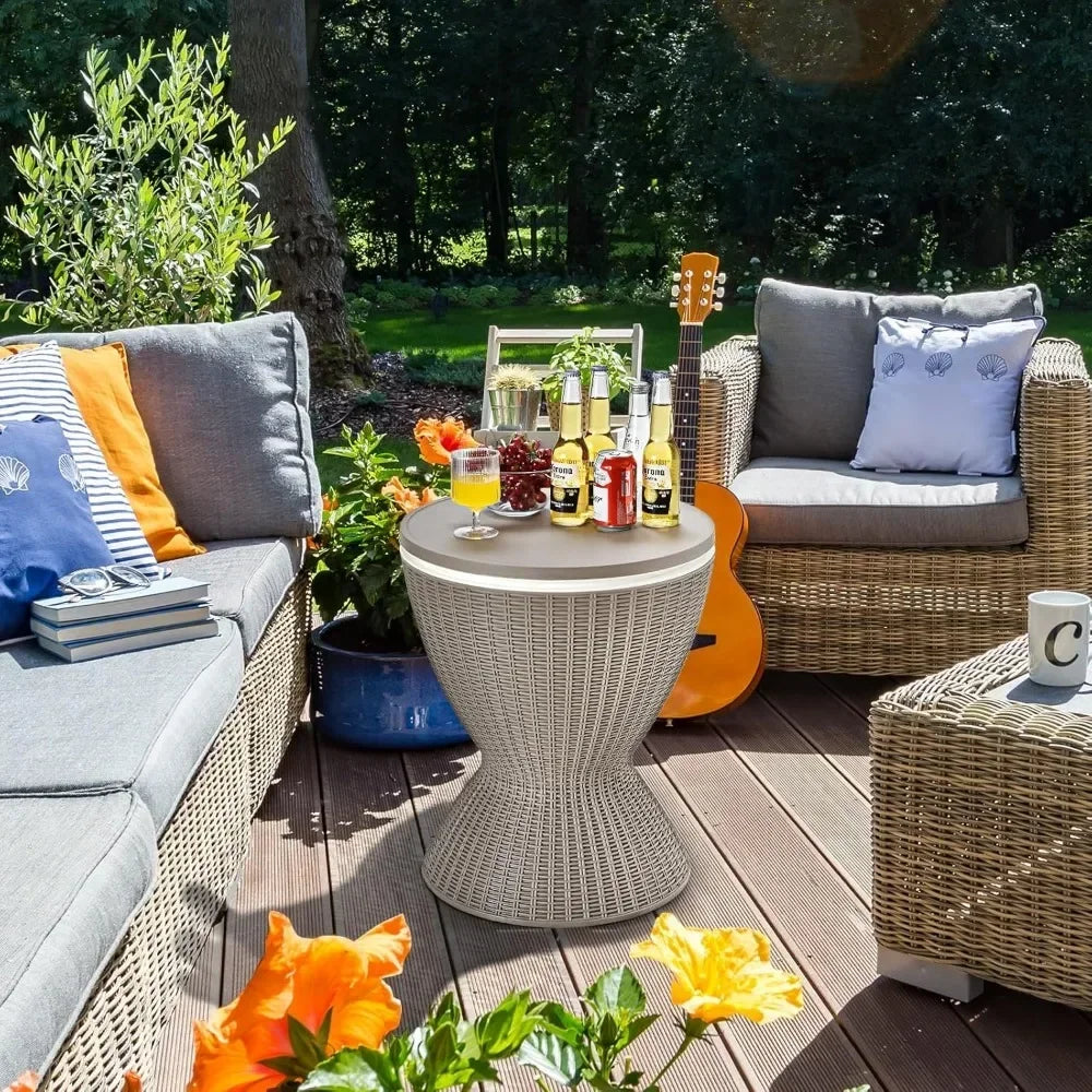 CoolTable – Outdoor Rattan Table with Built-in Cooler & Adjustable Height