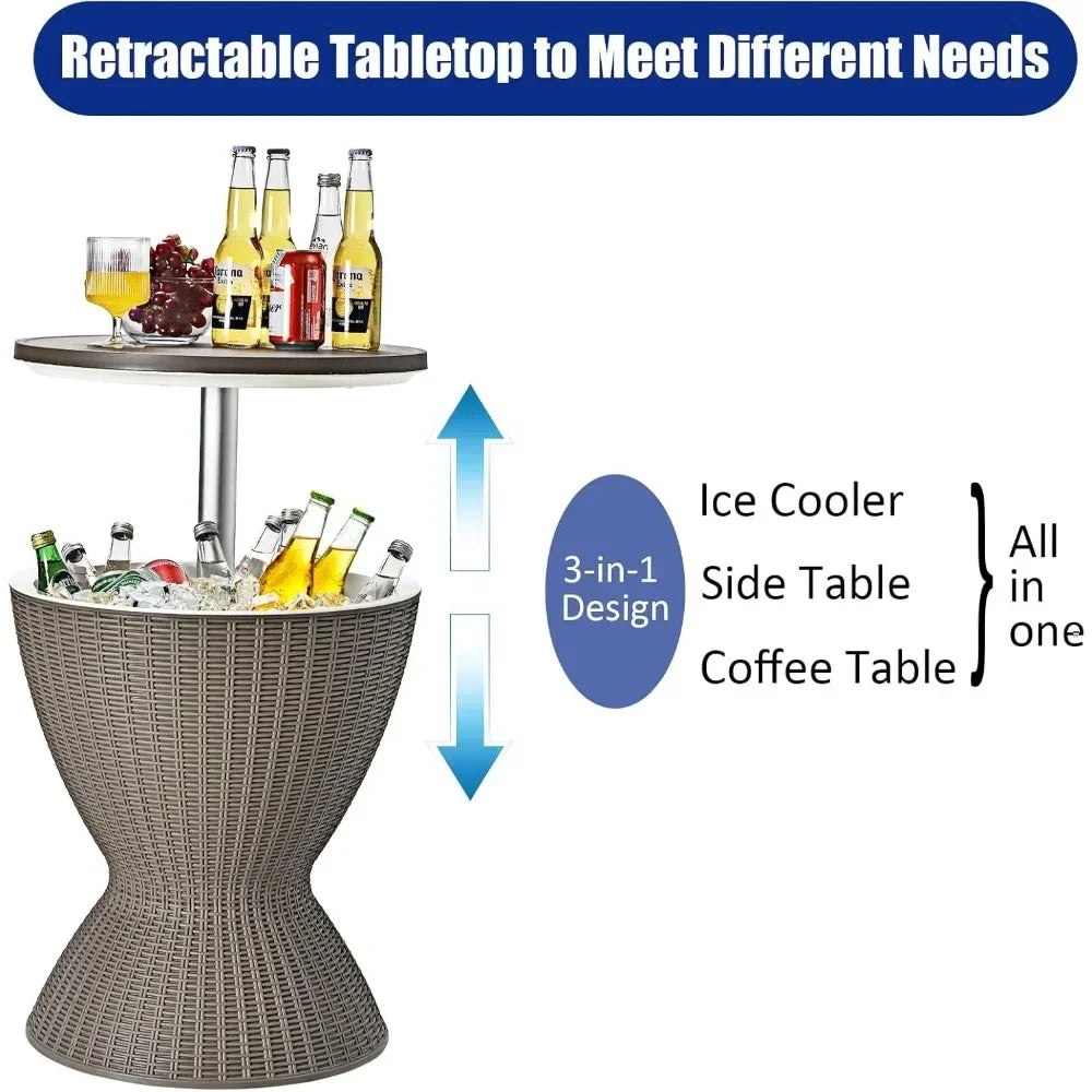 CoolTable – Outdoor Rattan Table with Built-in Cooler & Adjustable Height