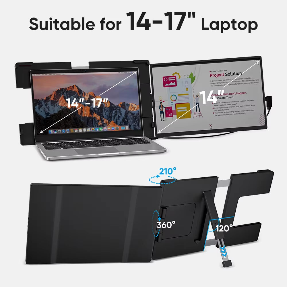 Dopesplay 14.1" Dual & Single Portable Monitor - FHD IPS 1200P Laptop Screen Extender for Multitasking Efficiency